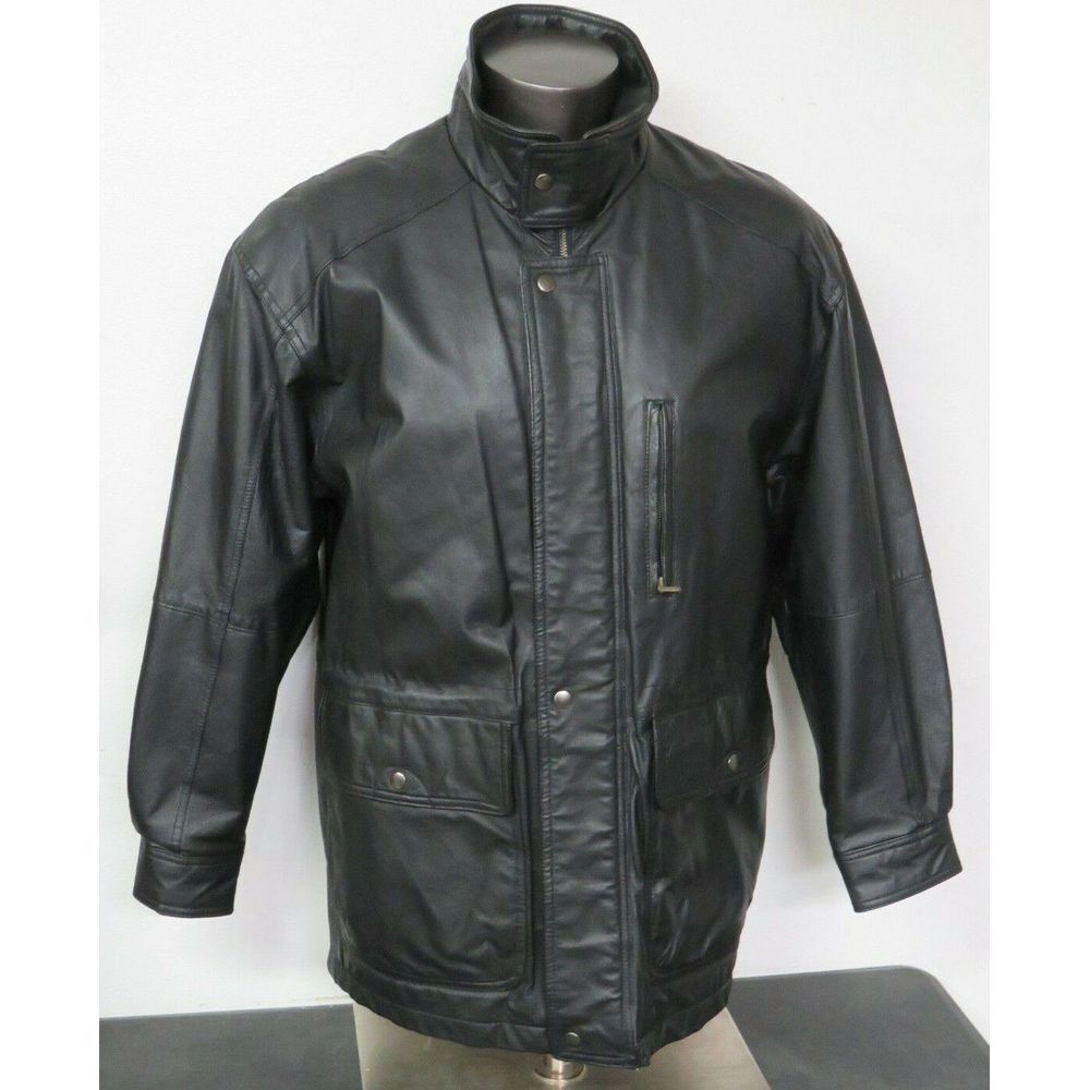 Mens Members Only Leather Jacket Black Size Small S Polyester Lined Winter Parka
